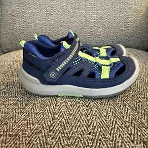 Stride Rite SRT Wade Boys 8 Toddler Washable Water Shoes Sandals Navy Neon Green